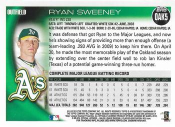 2010 Topps Oakland Athletics #OAK5 Ryan Sweeney Back