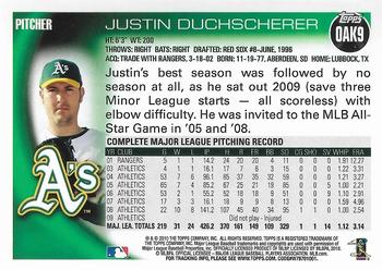 2010 Topps Oakland Athletics #OAK9 Justin Duchscherer Back
