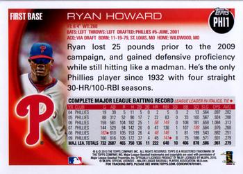 2010 Topps Philadelphia Phillies #PHI1 Ryan Howard Back