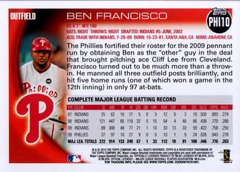 2010 Topps Philadelphia Phillies #PHI10 Ben Francisco Back
