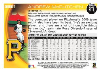 2010 Topps Pittsburgh Pirates #PIT1 Andrew McCutchen Back