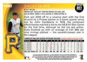 2010 Topps Pittsburgh Pirates #PIT7 Zach Duke Back