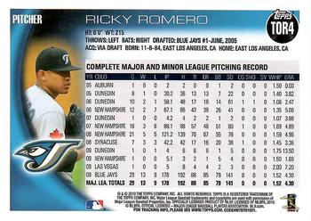 2010 Topps Toronto Blue Jays #TOR4 Ricky Romero Back