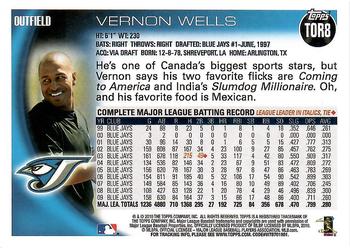 2010 Topps Toronto Blue Jays #TOR8 Vernon Wells Back