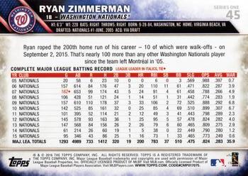 2016 Topps #45 Ryan Zimmerman Back