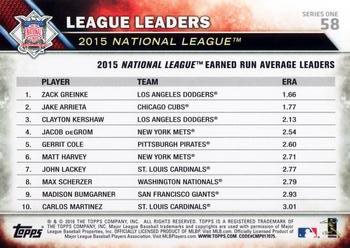 2016 Topps #58 National League Earned Run Average Leaders Back