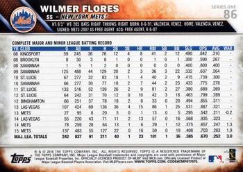 2016 Topps #86 Wilmer Flores Back