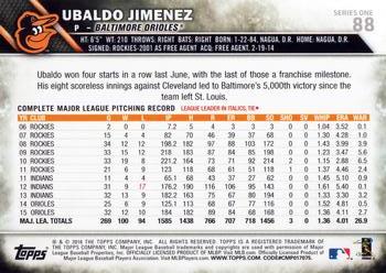 2016 Topps #88 Ubaldo Jimenez Back