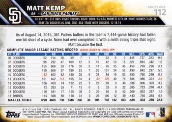2016 Topps #112 Matt Kemp Back