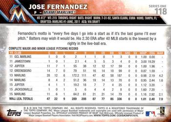 2016 Topps #118 Jose Fernandez Back