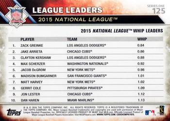 2016 Topps #125 National League WHIP Leaders Back
