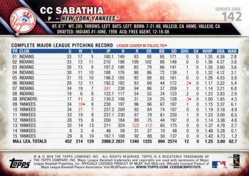 2016 Topps #142 CC Sabathia Back