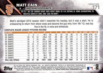 2016 Topps #171 Matt Cain Back