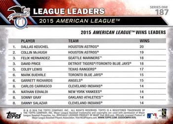 2016 Topps #187 American League Wins Leaders Back