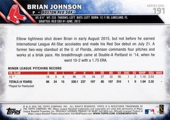 2016 Topps #191 Brian Johnson Back