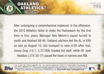 2016 Topps #198 Oakland Athletics Back