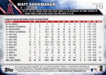 2016 Topps #213 Matt Shoemaker Back