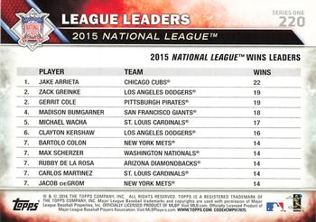 2016 Topps #220 National League Wins Leaders Back