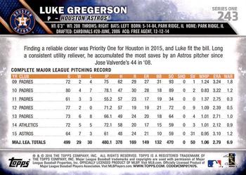 2016 Topps #243 Luke Gregerson Back