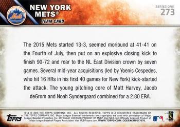 2016 Topps #273 New York Mets Back