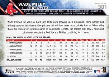 2016 Topps #301 Wade Miley Back