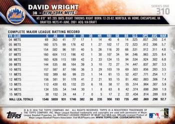 2016 Topps #310 David Wright Back