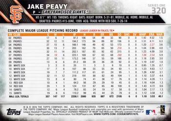 2016 Topps #320 Jake Peavy Back