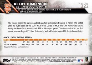 2016 Topps #322 Kelby Tomlinson Back