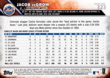 2016 Topps #323 Jacob deGrom Back