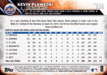 2016 Topps #326 Kevin Plawecki Back