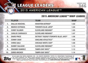 2016 Topps #346 American League WHIP Leaders Back