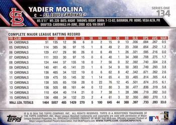 2016 Topps #134 Yadier Molina Back