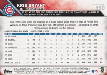 2016 Topps #350 Kris Bryant Back