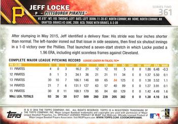 2016 Topps #361 Jeff Locke Back