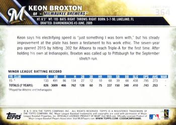 2016 Topps #364 Keon Broxton Back