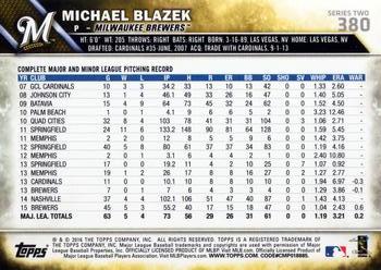 2016 Topps #380 Michael Blazek Back