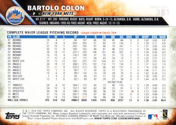 2016 Topps #381 Bartolo Colon Back