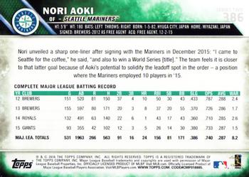 2016 Topps #386 Nori Aoki Back