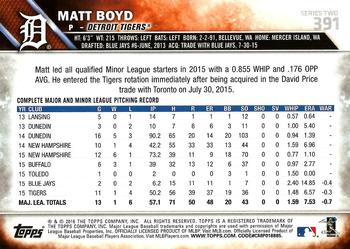2016 Topps #391 Matt Boyd Back
