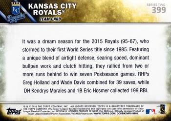 2016 Topps #399 Kansas City Royals Back