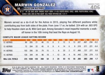 2016 Topps #406 Marwin Gonzalez Back