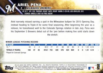 2016 Topps #430 Ariel Pena Back