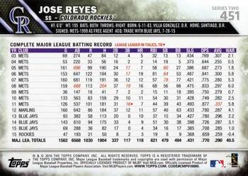 2016 Topps #451 Jose Reyes Back
