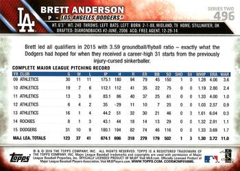 2016 Topps #496 Brett Anderson Back