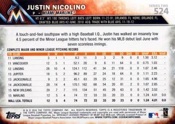 2016 Topps #524 Justin Nicolino Back