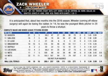 2016 Topps #529 Zack Wheeler Back