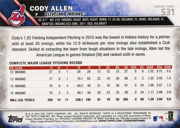 2016 Topps #531 Cody Allen Back