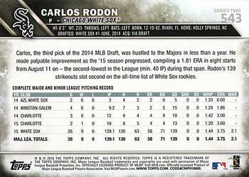 2016 Topps #543 Carlos Rodon Back