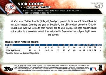2016 Topps #547 Nick Goody Back