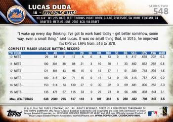 2016 Topps #548 Lucas Duda Back